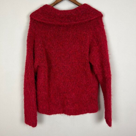 TEY ART Cardigan Sweater Womens Large Red One Button Collar Alpaca Wool Peru L - Picture 8 of 11